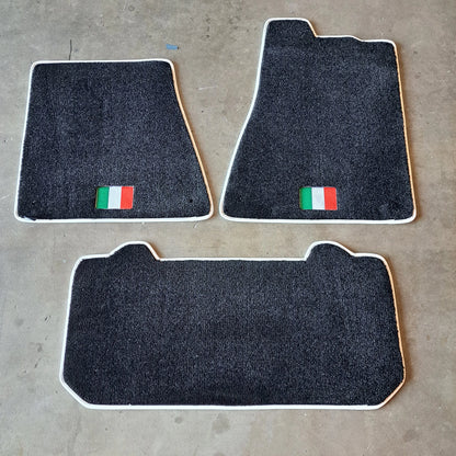 NEW ALFA 4C FLOOR MATS BY LLOYD MATS - BLACK WITH WHITE PIPING