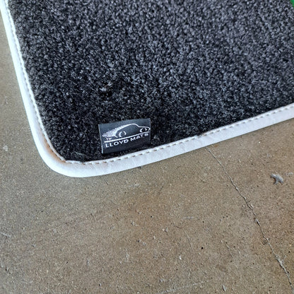 NEW ALFA 4C FLOOR MATS BY LLOYD MATS - BLACK WITH WHITE PIPING