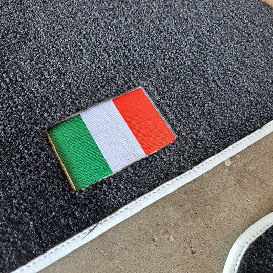 NEW ALFA 4C FLOOR MATS BY LLOYD MATS - BLACK WITH WHITE PIPING